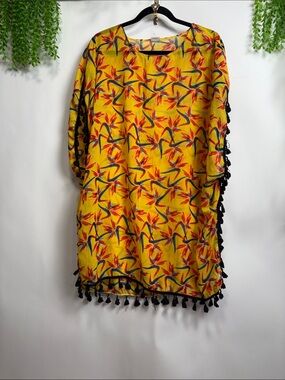 Source Unknown Yellow Floral Tunic with Black Hem